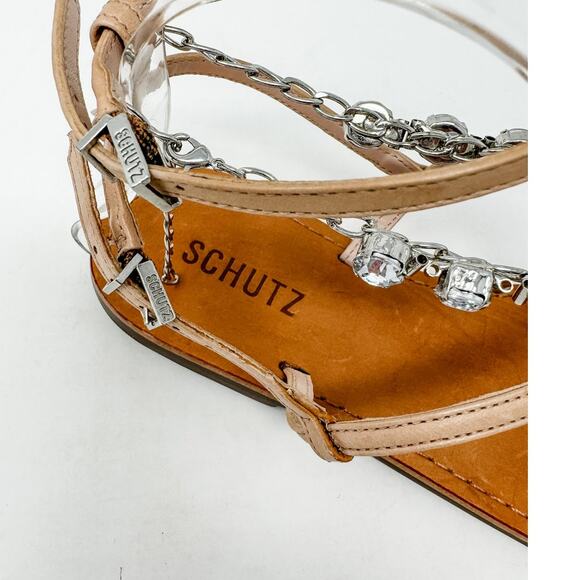 SCHUTZ Crystal Embellished Leather Strappy Thong Sandals size 7B Neutral Boho - Picture 12 of 12